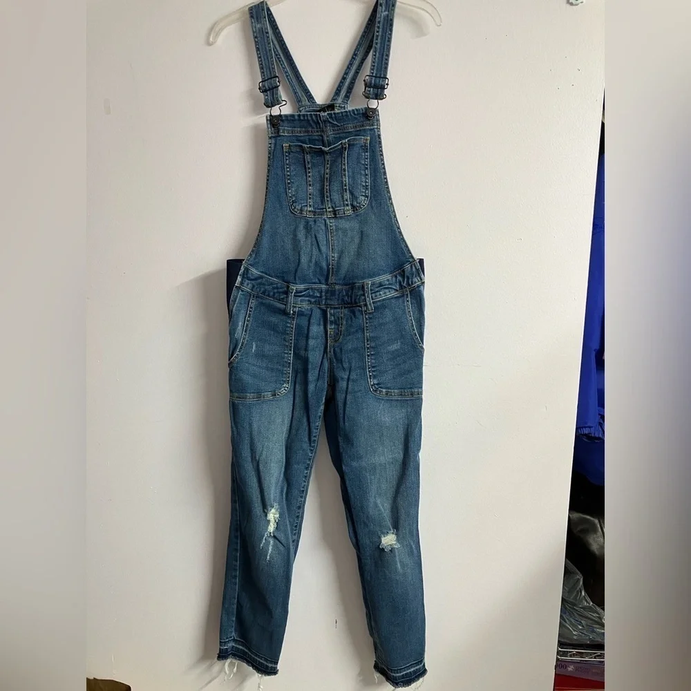 Indigo Blue Women’s Distressed Denim Maternity Overall Bibs, XS